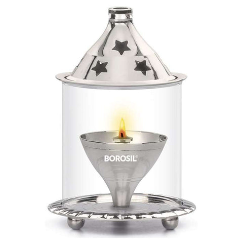 Borosil Nickel Akhand Diya With Glass Chimney Small HDTRAKDN056