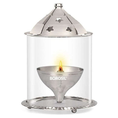 Borosil Nickel Akhand Diya With Glass Chimney Large HDTRAKDN350