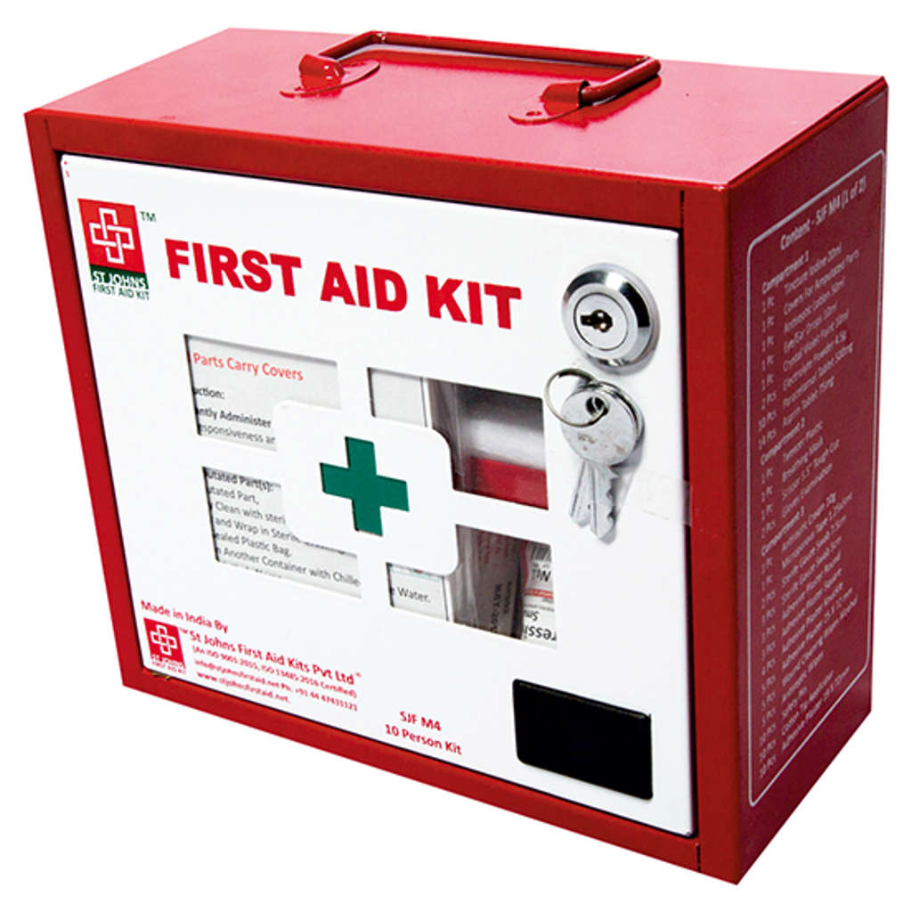 St.John's Industrial First Aid Kit Small - Metal Box Wall Counted With Acrylic Door  - 119 Components SJF M4