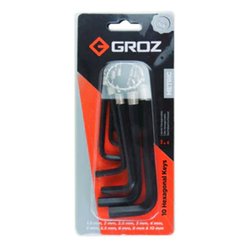 Groz Hexagon Key Set 10Pcs Crv Steel ALN/HX-HX/10/GRZ