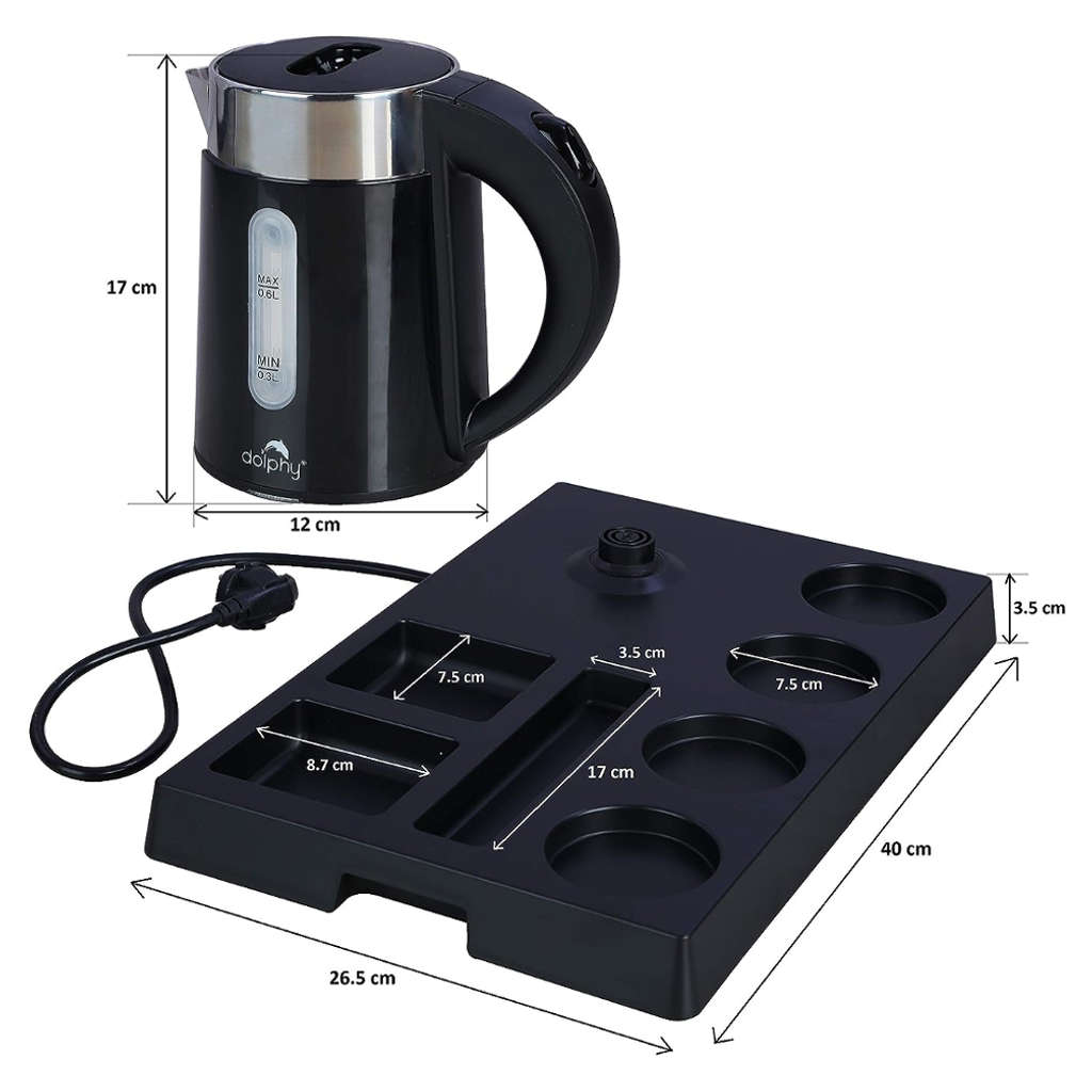 Dolphy 0.6L Electric kettle With Tray Set Black DKTL0005