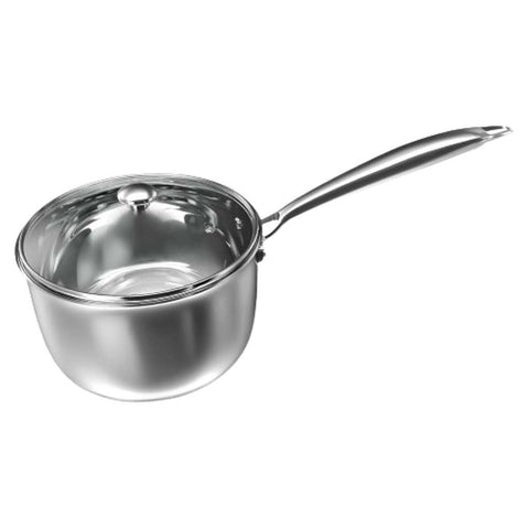 Preethi Metallica Collection Triply Stainless Steel Milk Pan With Glass Lid 16cm Inuction Base CSW005 