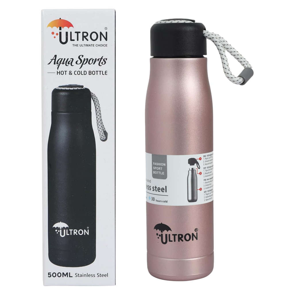 Ultron Aqua Sports Stainless Steel Hot & Cold Water Bottle 500 ml Pink