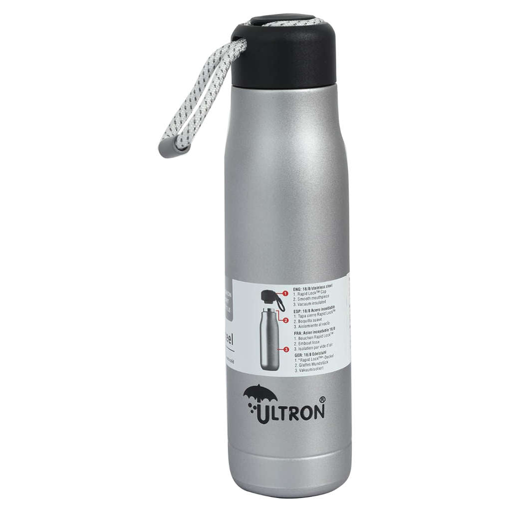 Ultron Aqua Sports Stainless Steel Hot & Cold Water Bottle 500 ml Grey 