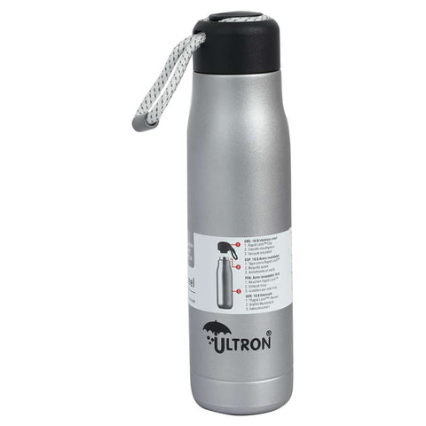 Ultron Aqua Sports Stainless Steel Hot & Cold Water Bottle 500 ml Grey 