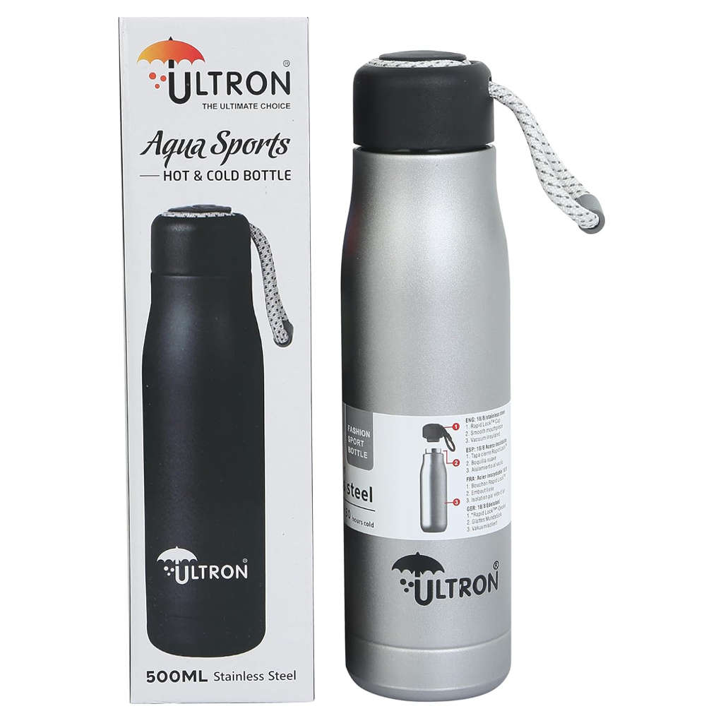 Ultron Aqua Sports Stainless Steel Hot & Cold Water Bottle 500 ml Grey