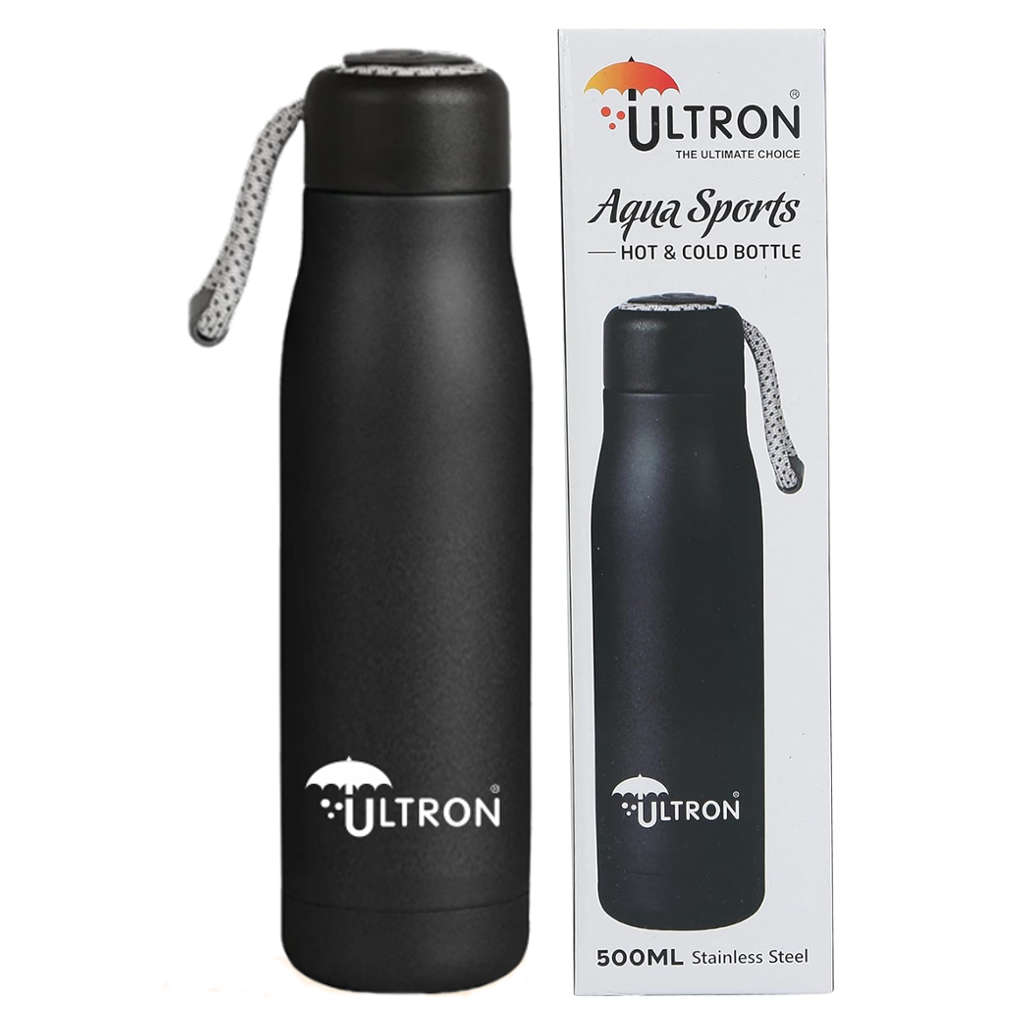 Ultron Aqua Sports Stainless Steel Hot & Cold Water Bottle 500 ml Black