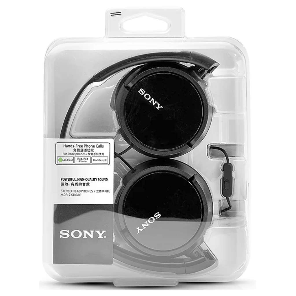 Sony Wired On Ear Headphones With Mic Black MDR-ZX110AP