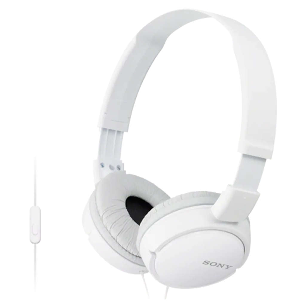 Sony Wired On Ear Headphones With Mic White MDR-ZX110AP 
