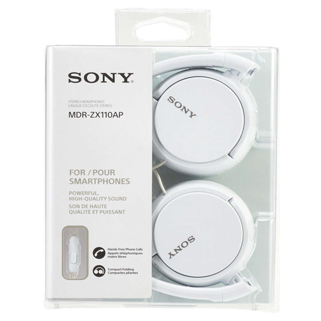 Sony Wired On Ear Headphones With Mic White MDR-ZX110AP
