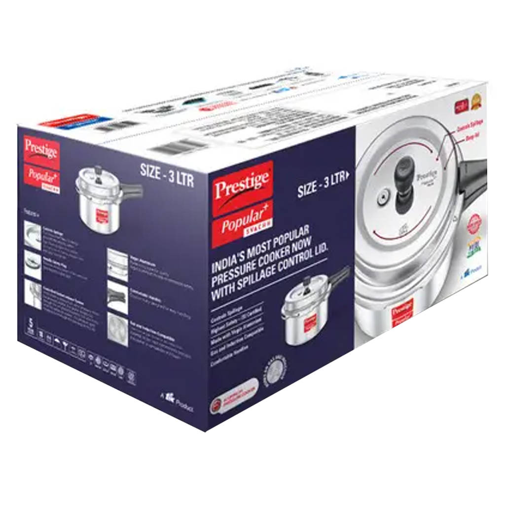 Prestige Popular Plus Svachh Virgin Aluminium Pressure Cooker 3 Litre Silver 10171