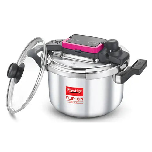 Prestige Flip-On Tri-Ply Stainless Steel Pressure Cooker With Glass Lid 5 Litre 20709 