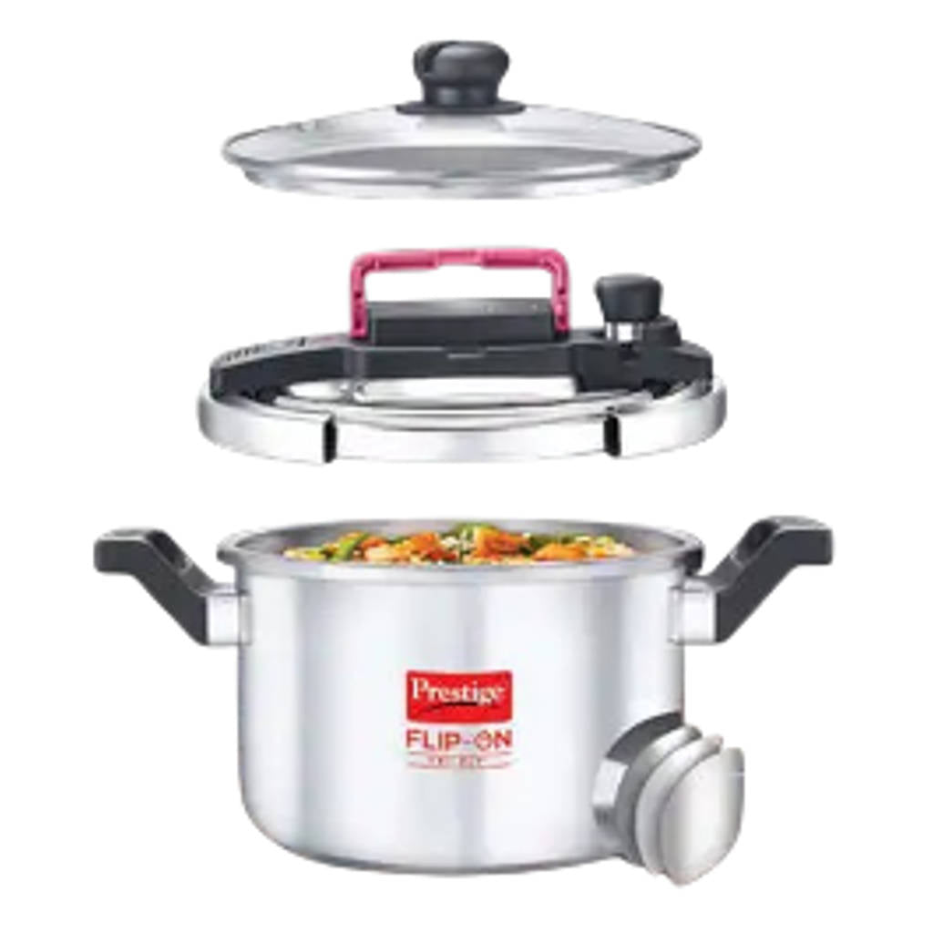 Prestige Flip-On Tri-Ply Stainless Steel Pressure Cooker With Glass Lid 5 Litre 20709