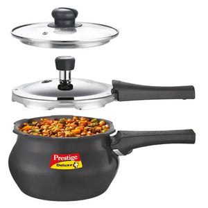 Prestige Deluxe Duo Plus Hard Anodised Pressure Cooker With 1 Glass Lid And 1 Stainless Steel Lid 3 Litre Black 20144 