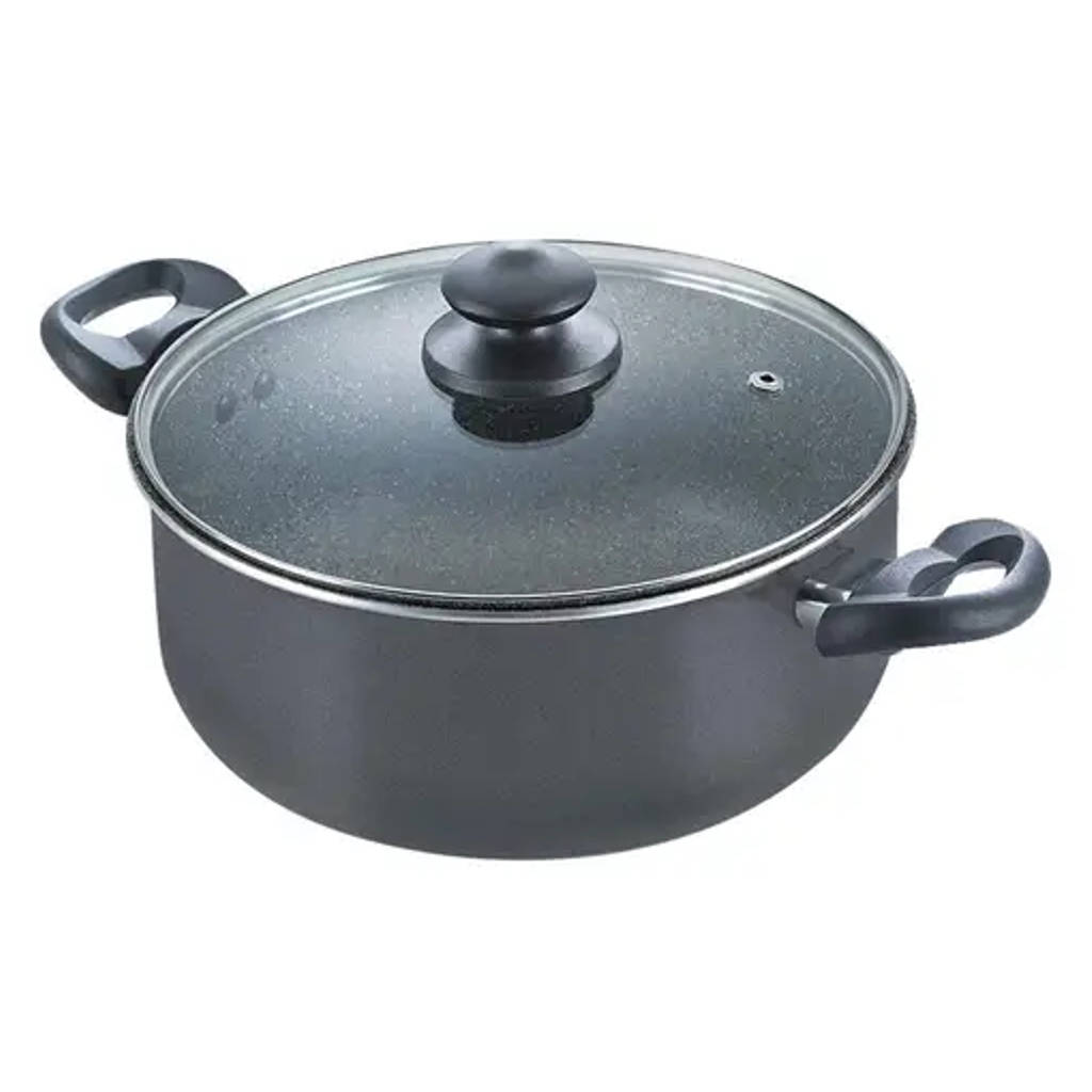 Prestige Omega Deluxe Granite Non-Stick Round Base Sauce Pan With Glass Lid 24 cm Black 36312 