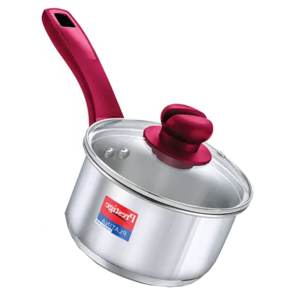 Prestige Platina Popular Stainless Steel Sauce Pan With Glass Lid 14 cm Silver 36881