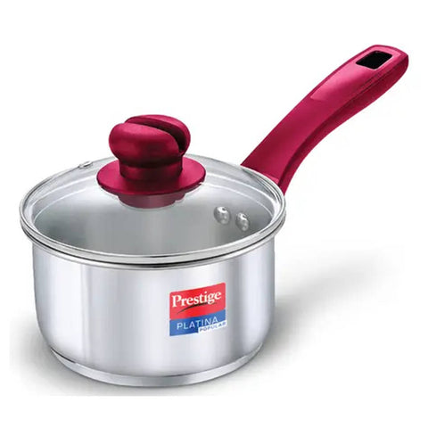Prestige Platina Popular Stainless Steel Sauce Pan With Glass Lid 16 cm Silver 36882 