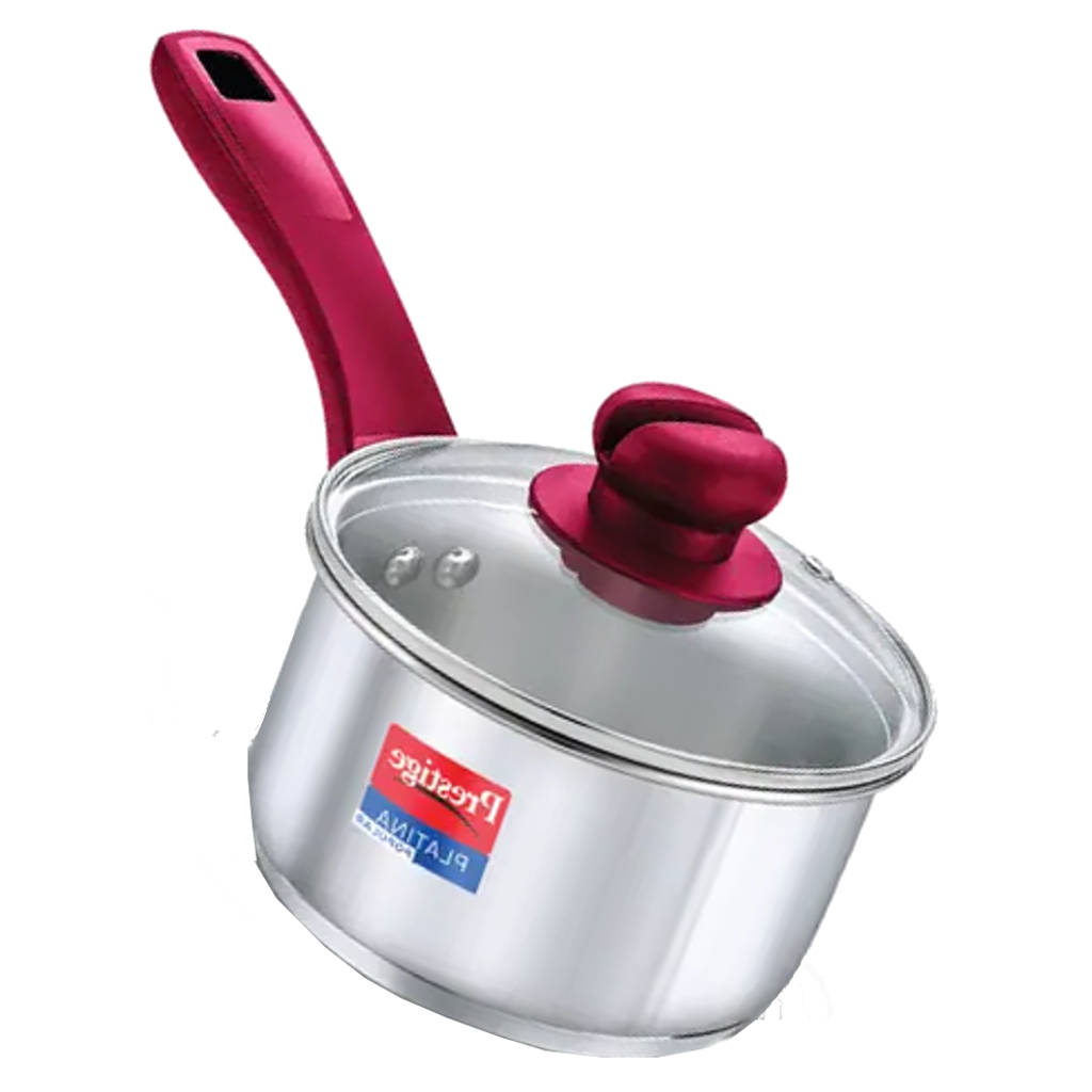 Prestige Platina Popular Stainless Steel Sauce Pan With Glass Lid 16 cm Silver 36882