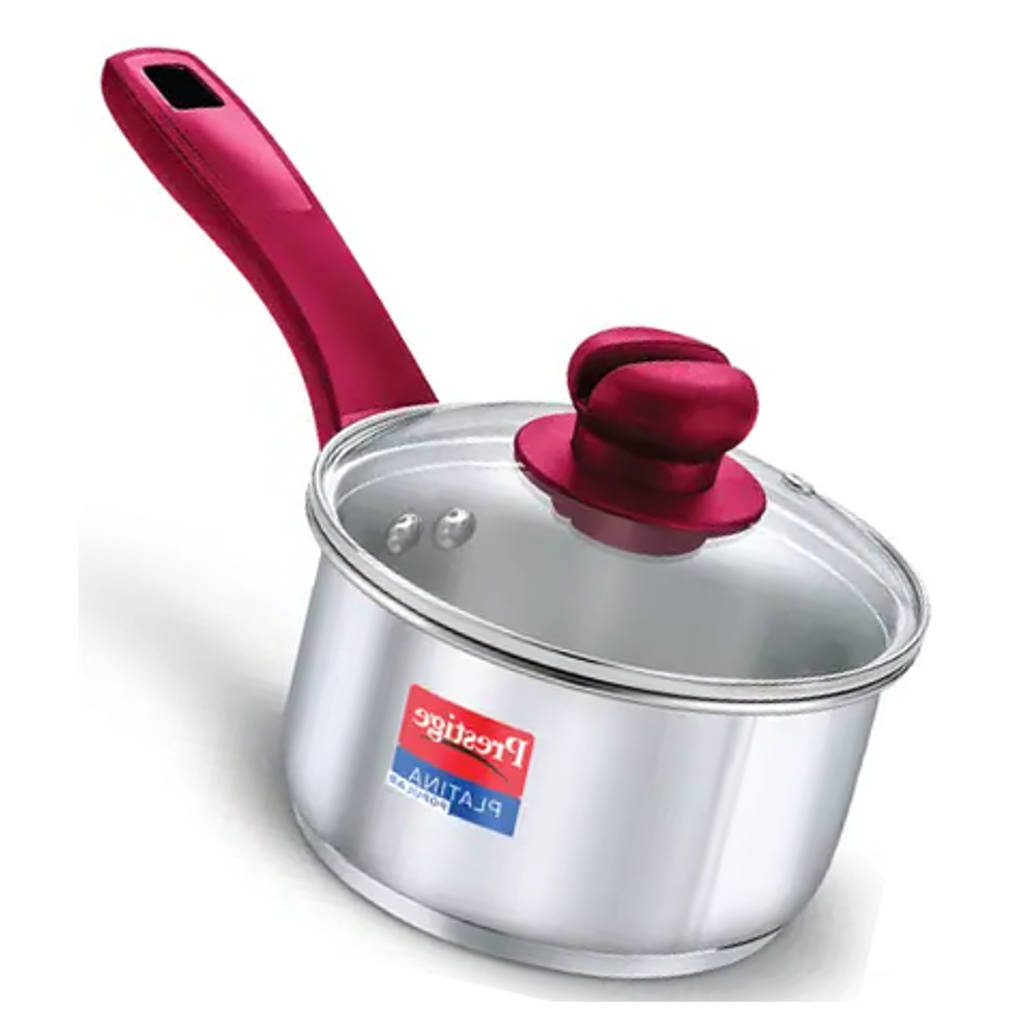 Prestige Platina Popular Stainless Steel Sauce Pan With Glass Lid 18 cm Silver 36883