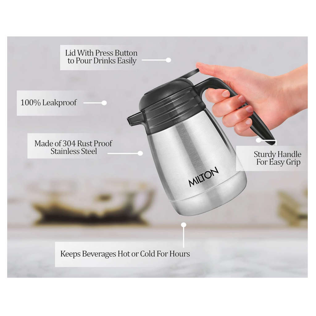 Milton Carafe Thermosteel 24 Hours Vacuum Flask Hot Or Cold 1000ml Stainless Steel