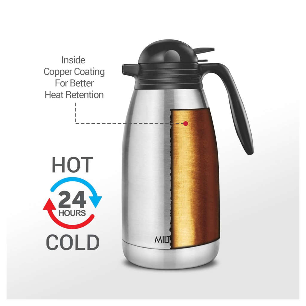 Milton Carafe Thermosteel 24 Hours Vacuum Flask Hot Or Cold 2000ml Stainless Steel