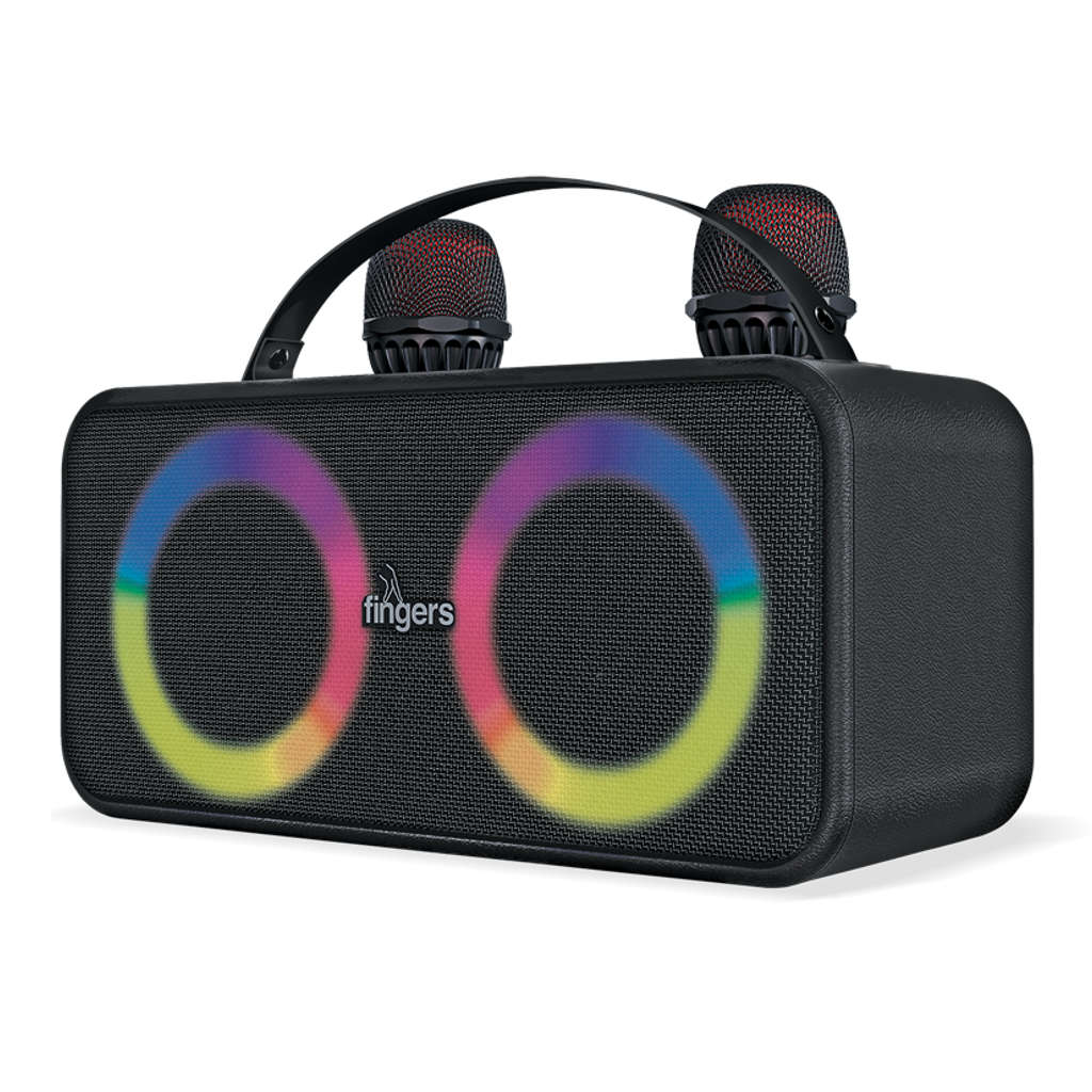 Fingers 2Mic-Karaoke Portable Speaker With 2 Wireless Mics Rich Black