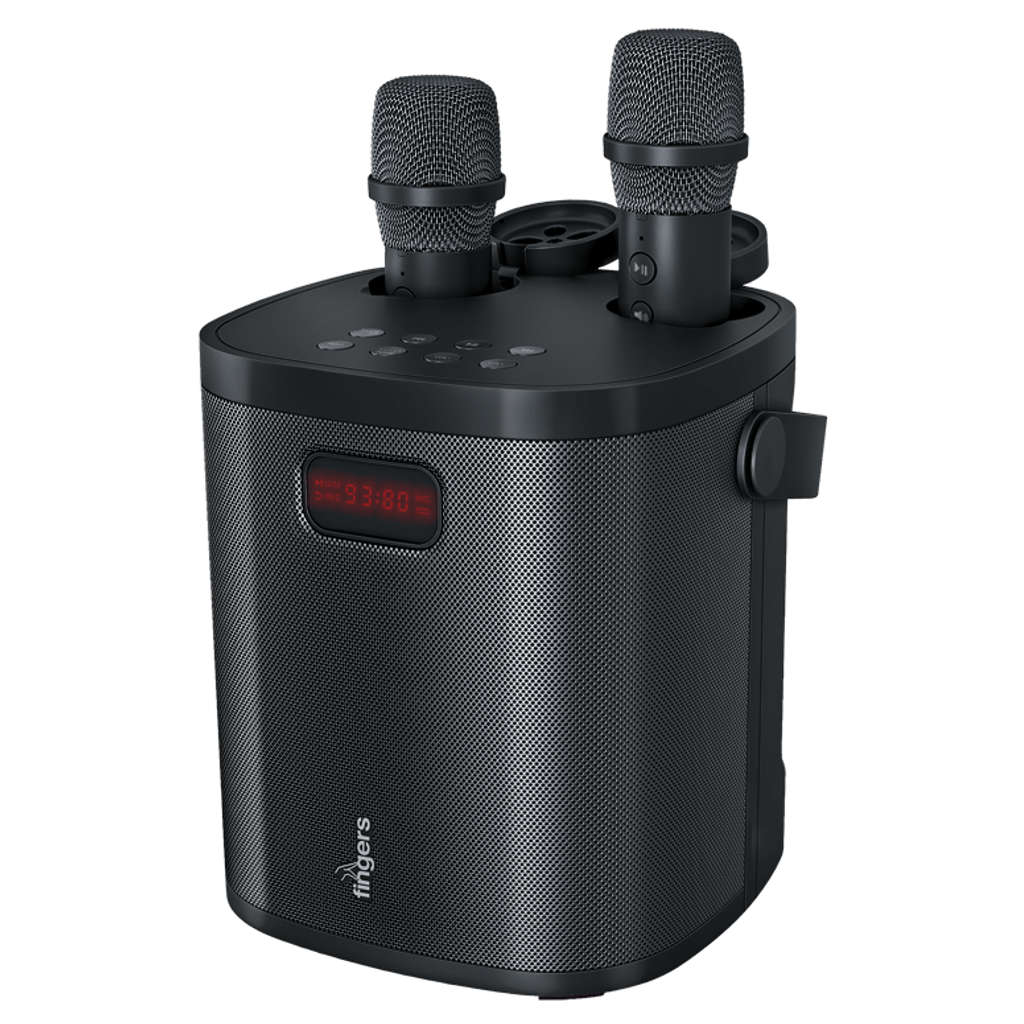 Fingers 2Mic-GrooveBox Portable Speaker With 2 Wireless Mics Rich Black