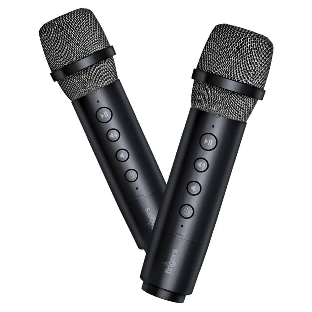 Fingers 2Mic-GrooveBox Portable Speaker With 2 Wireless Mics Rich Black