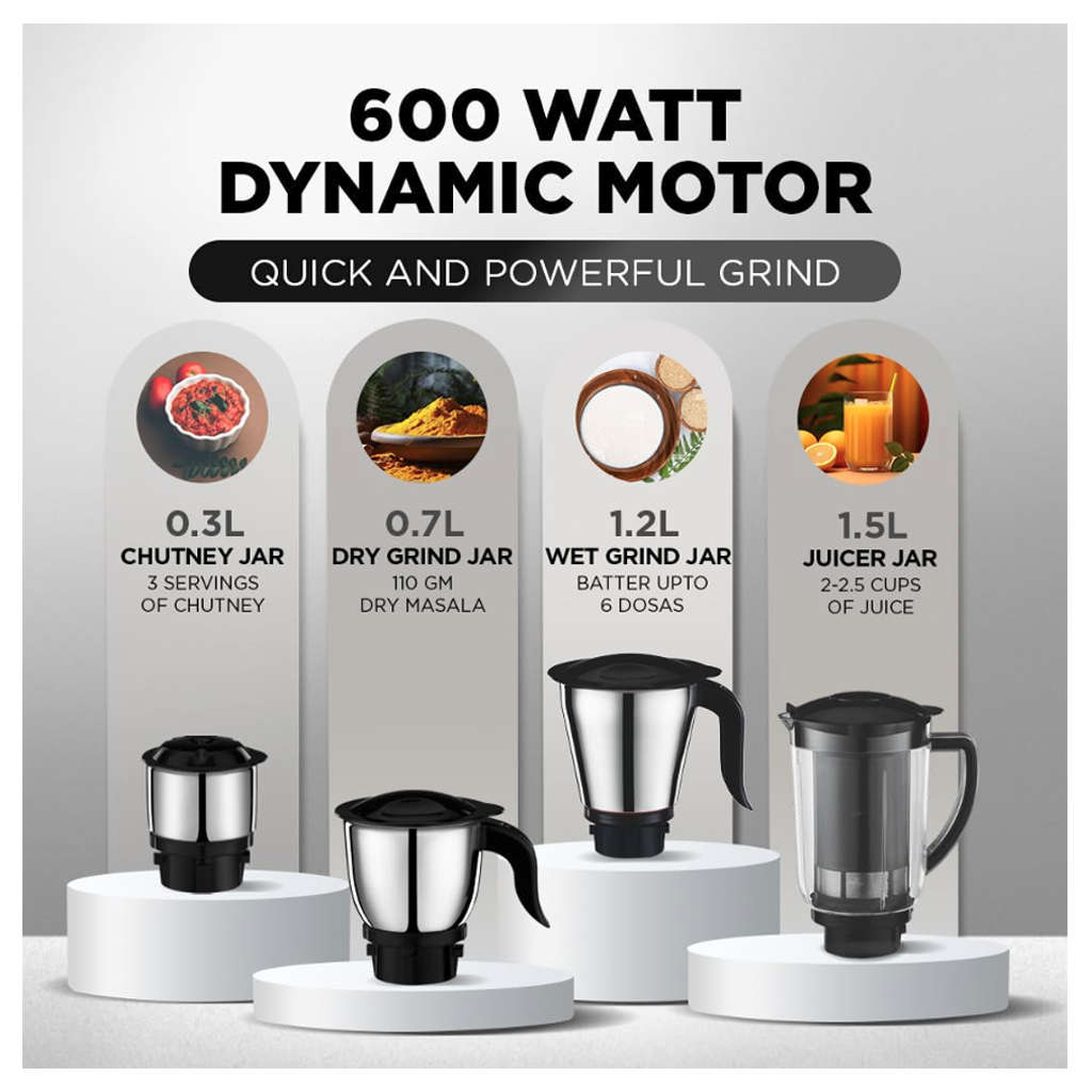 Preethi Crown Plus Mixer Grinder With 4 Jars 600 Watts Black and Pink MG 258