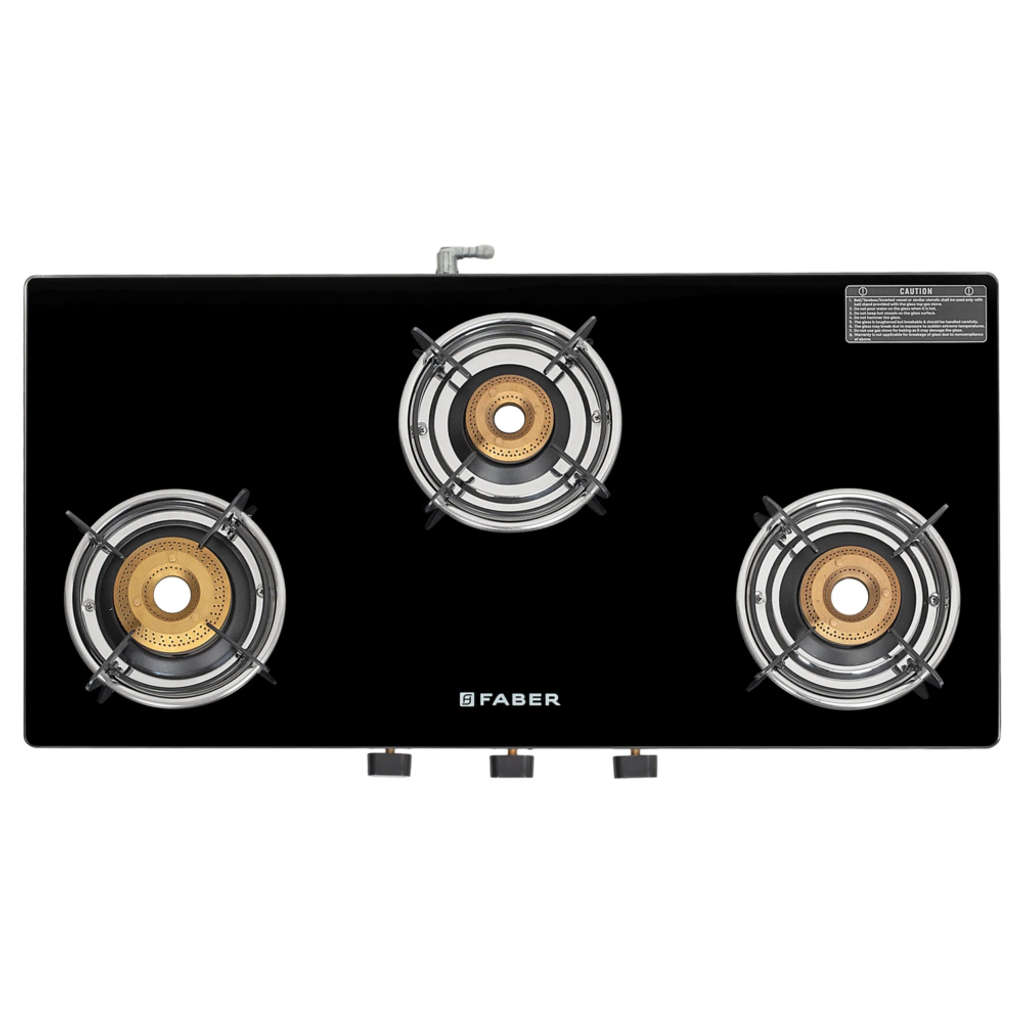 Faber Spark Glass Top Gas Stove 3 Brass Burner