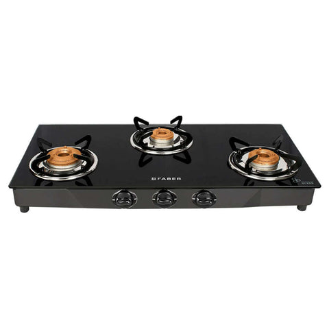 Faber Jumbo BK Glass Top Gas Stove 3 Brass Burner 