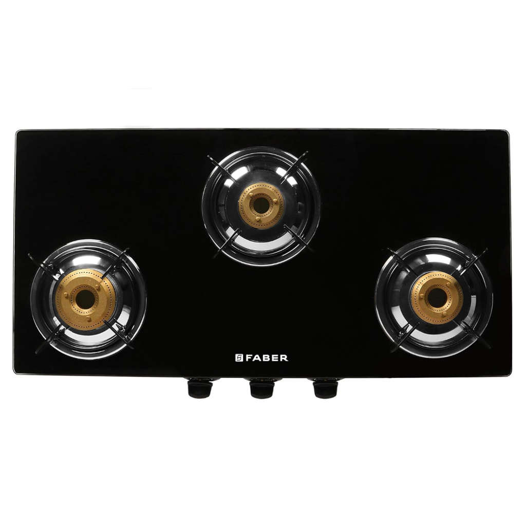 Faber Jumbo BK Glass Top Gas Stove 3 Brass Burner