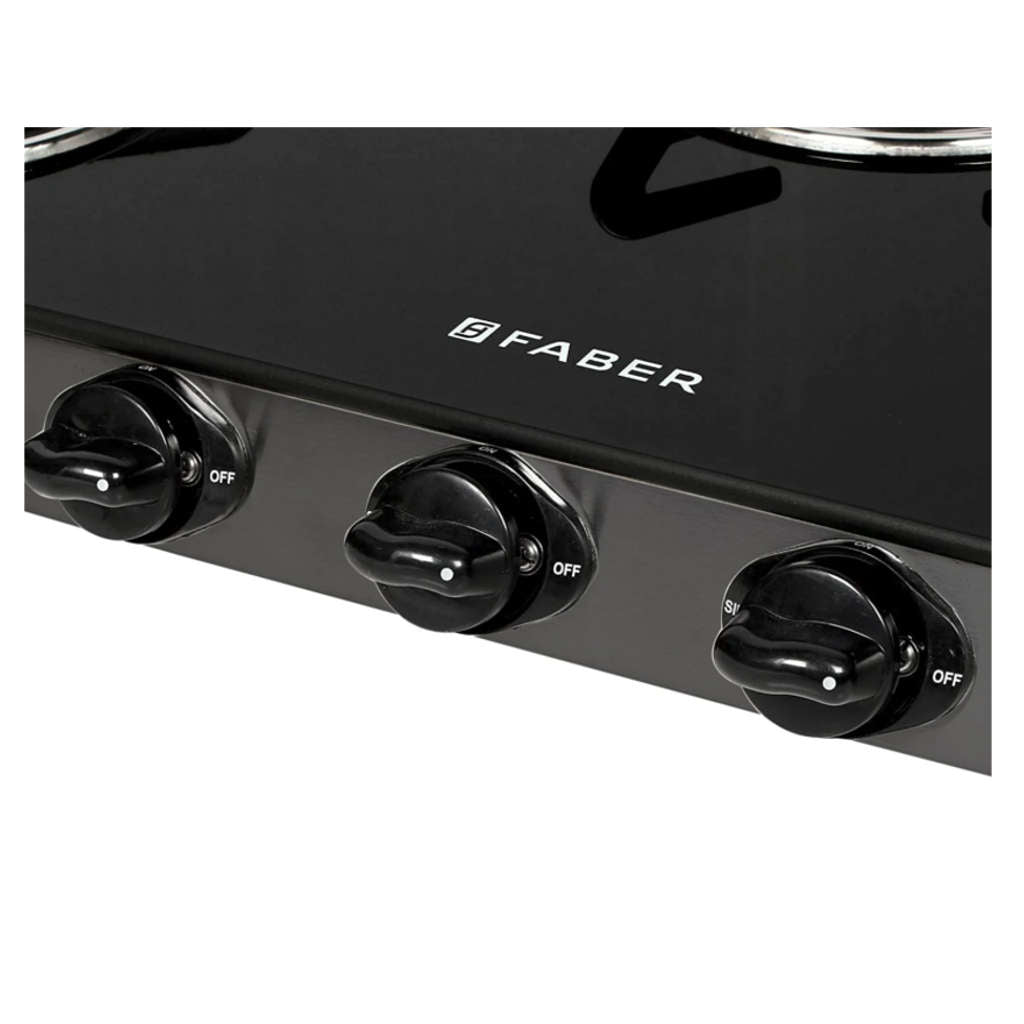 Faber Jumbo BK Glass Top Gas Stove 3 Brass Burner