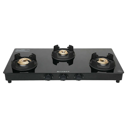 Faber Onxy BK AI Glass Top Gas Stove 3 Brass Burner 