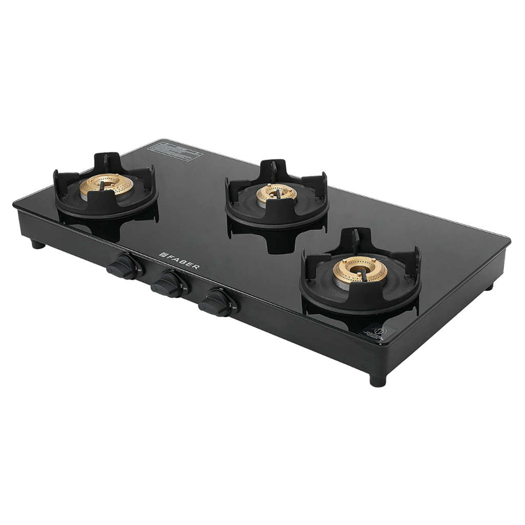 Faber Onxy BK AI Glass Top Gas Stove 3 Brass Burner