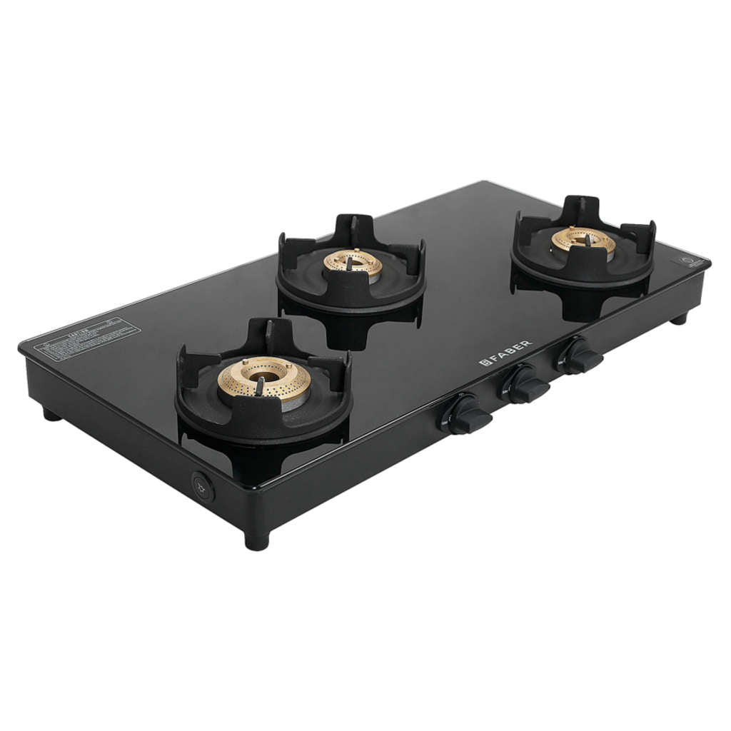 Faber Onxy BK AI Glass Top Gas Stove 3 Brass Burner