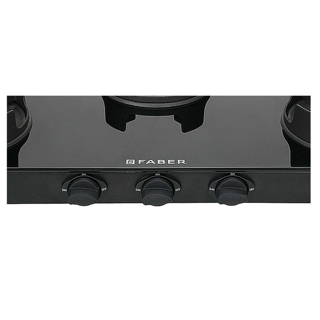 Faber Onxy BK AI Glass Top Gas Stove 3 Brass Burner