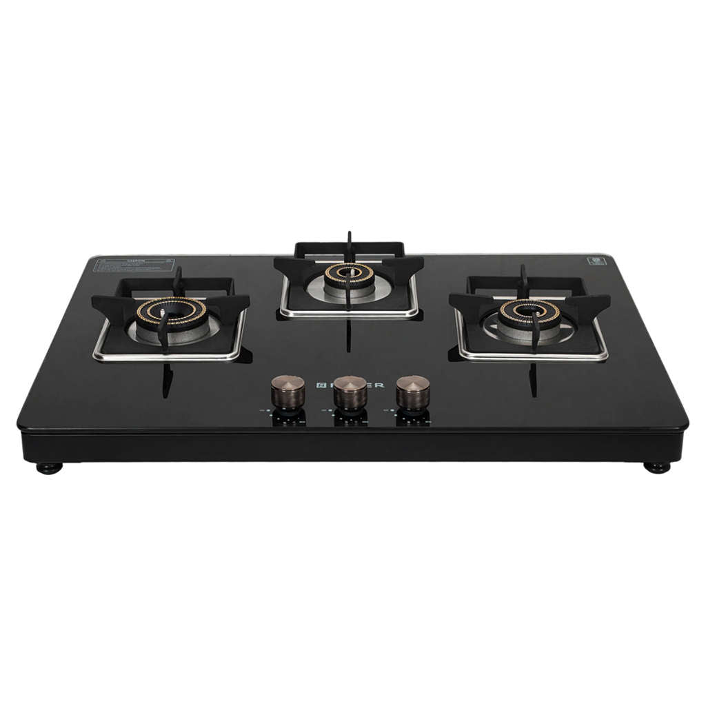 Faber Nios DLX Auto BK Glass Top Gas Stove 3 Brass Burner 