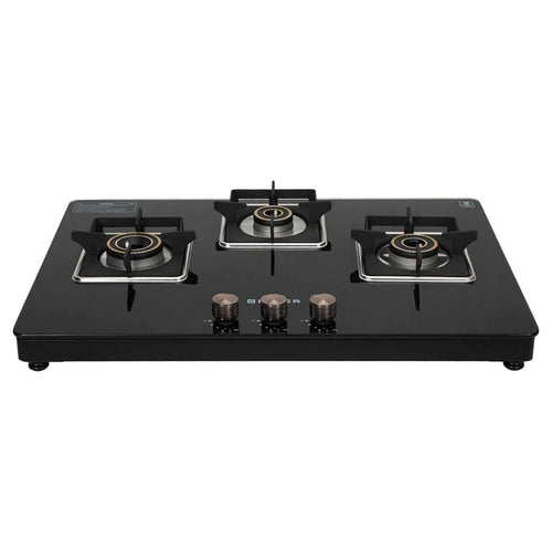 Faber Nios DLX Auto BK Glass Top Gas Stove 3 Brass Burner 