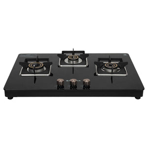 Faber Nios DLX Auto BK Glass Top Gas Stove 3 Brass Burner 