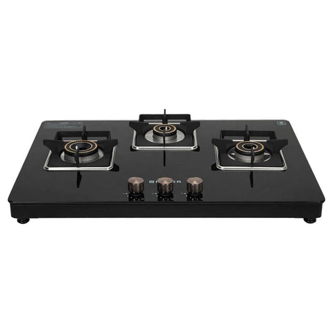 Faber Nios DLX Auto BK Glass Top Gas Stove 3 Brass Burner 