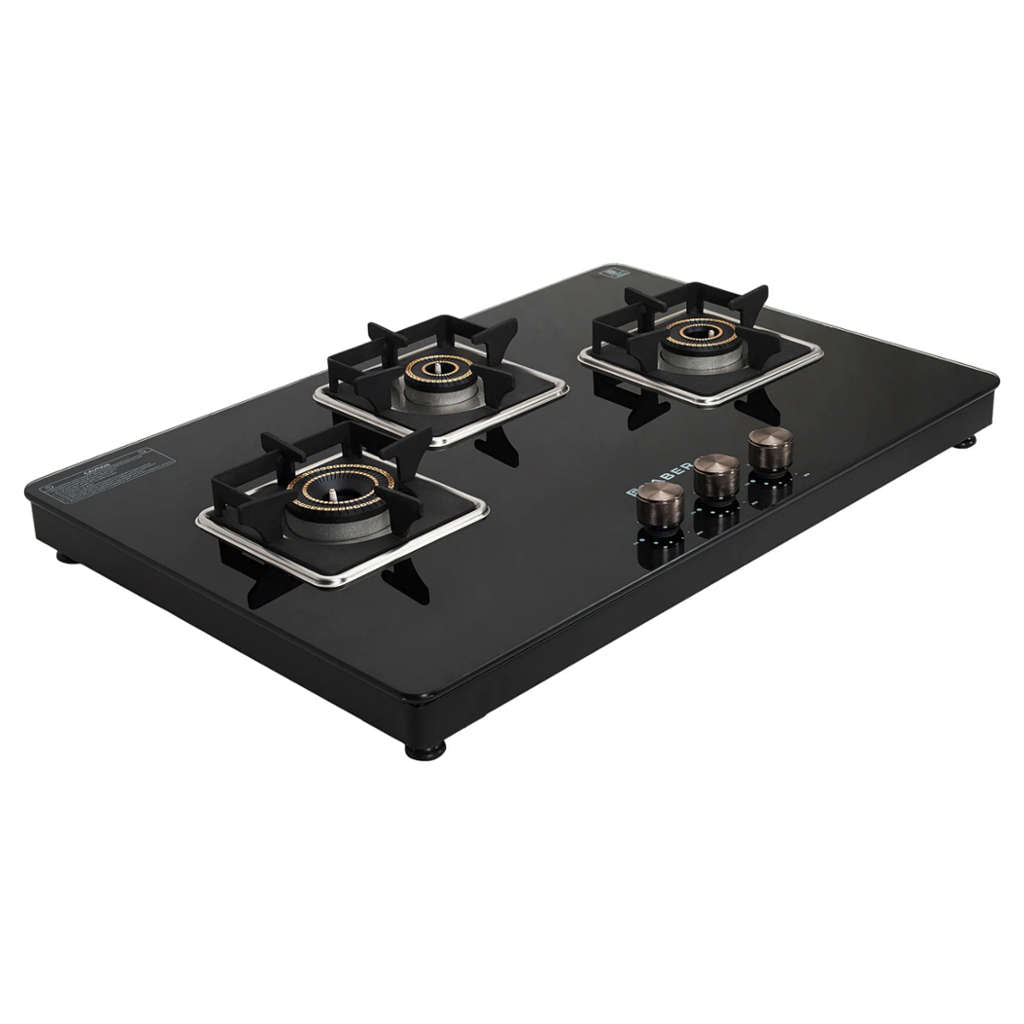 Faber Nios DLX Auto BK Glass Top Gas Stove 3 Brass Burner