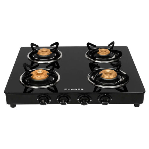 Faber Star BK Glass Top Gas Stove 4 Brass Burner 