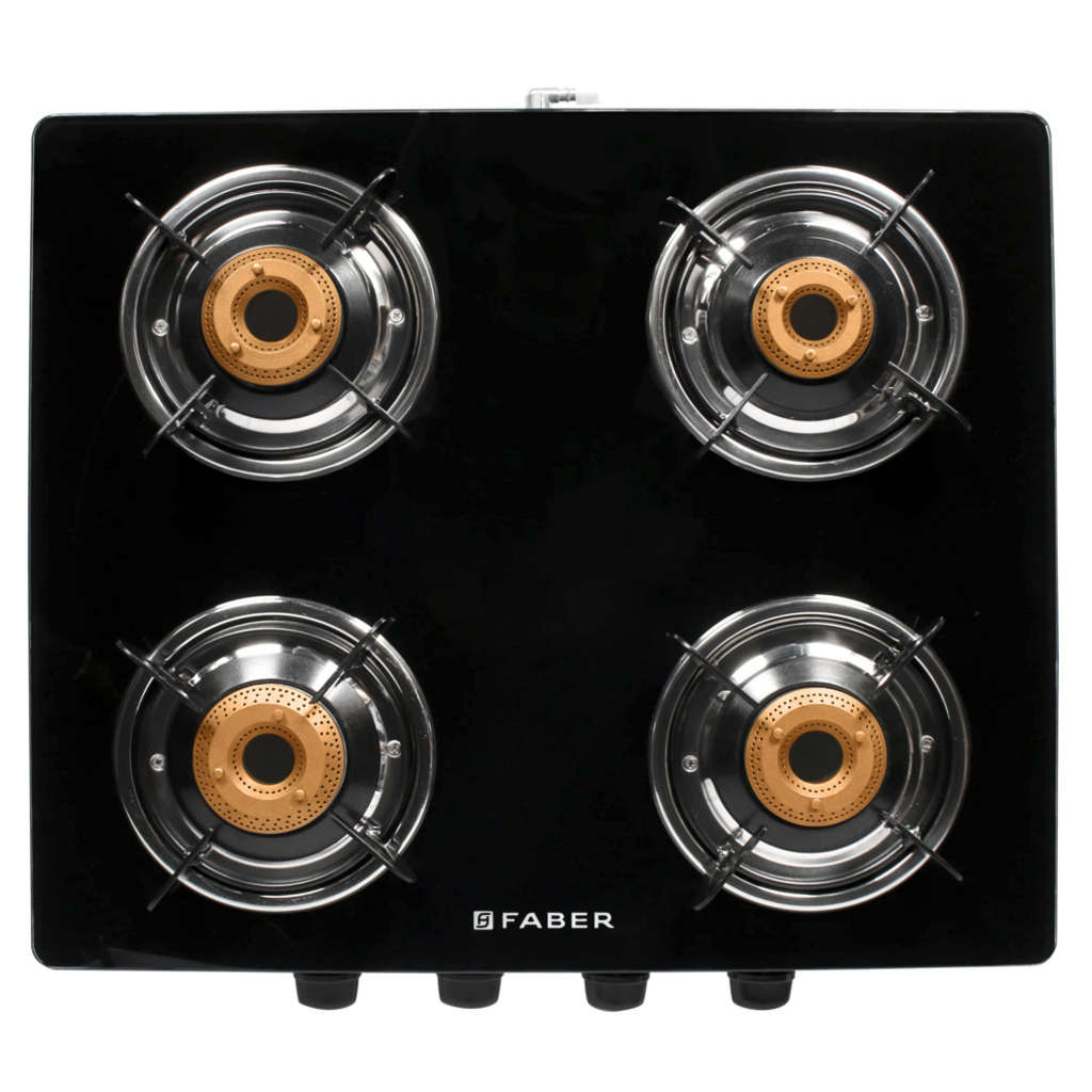 Faber Star BK Glass Top Gas Stove 4 Brass Burner