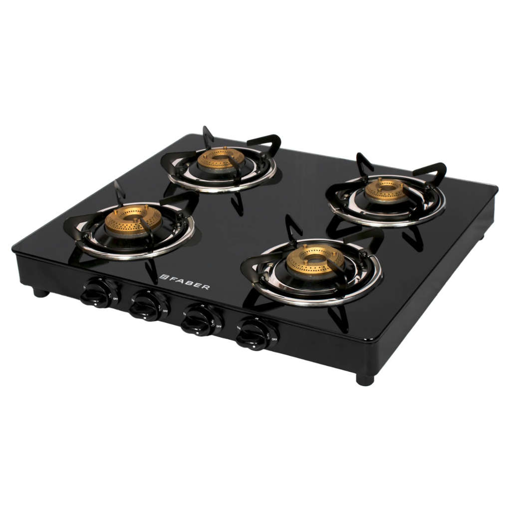 Faber Star BK Glass Top Gas Stove 4 Brass Burner