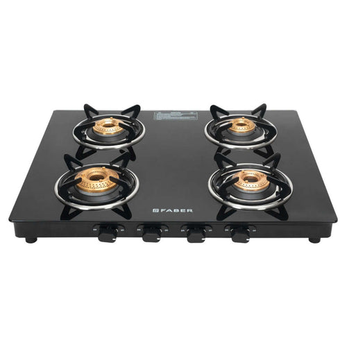 Faber Spark BK Glass Top Gas Stove 4 Brass Burner 