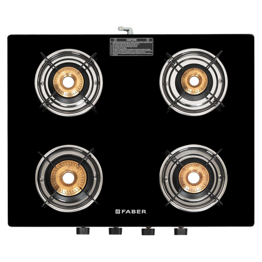 Faber Spark BK Glass Top Gas Stove 4 Brass Burner