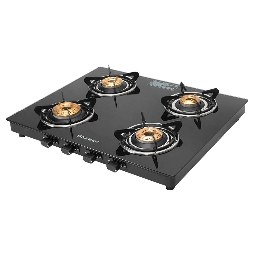 Faber Spark BK Glass Top Gas Stove 4 Brass Burner