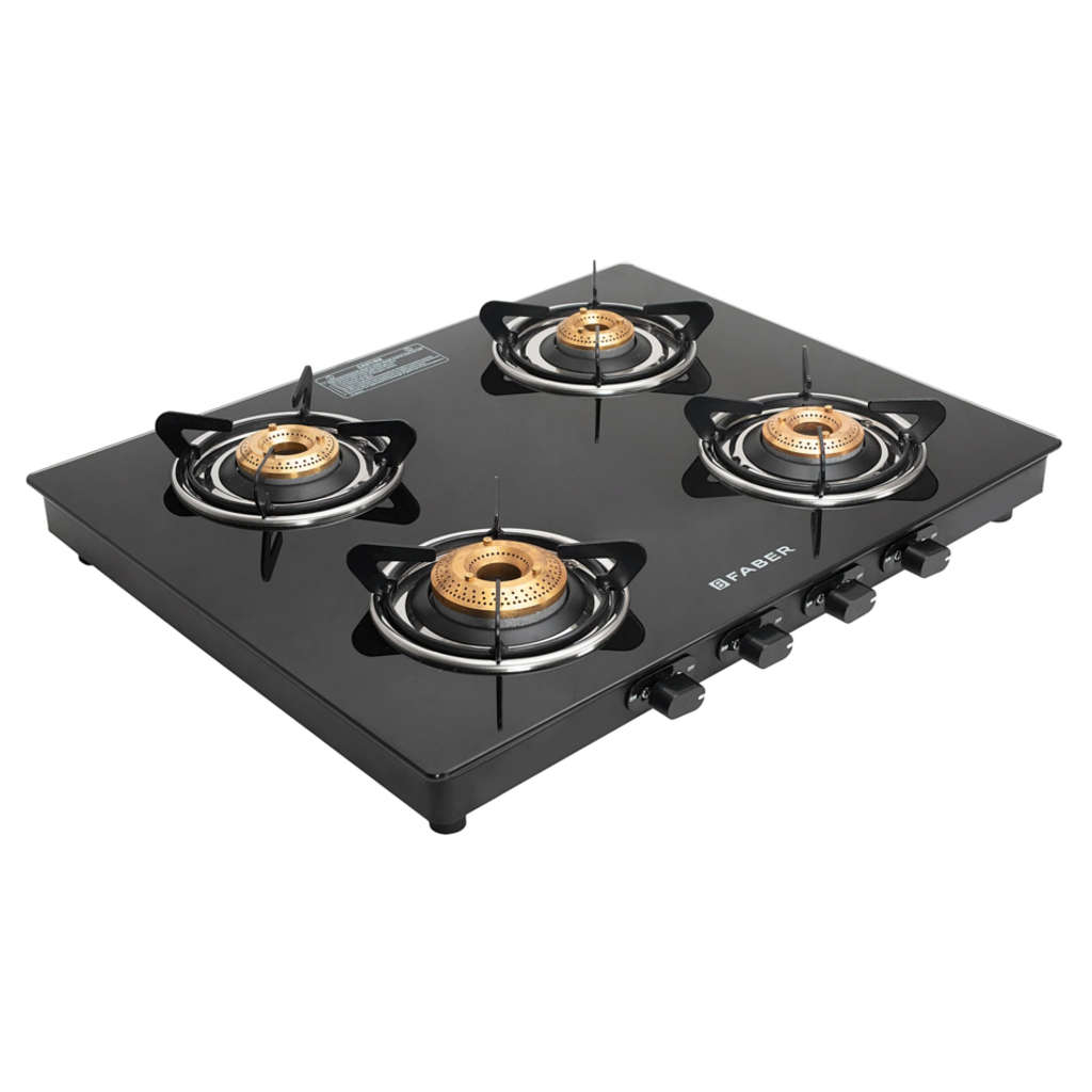 Faber Spark BK Glass Top Gas Stove 4 Brass Burner