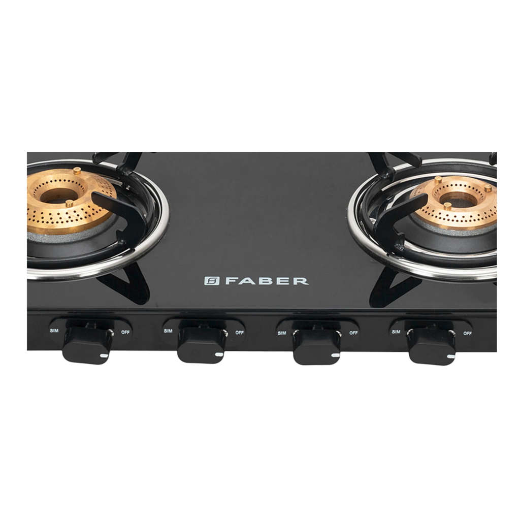 Faber Spark BK Glass Top Gas Stove 4 Brass Burner